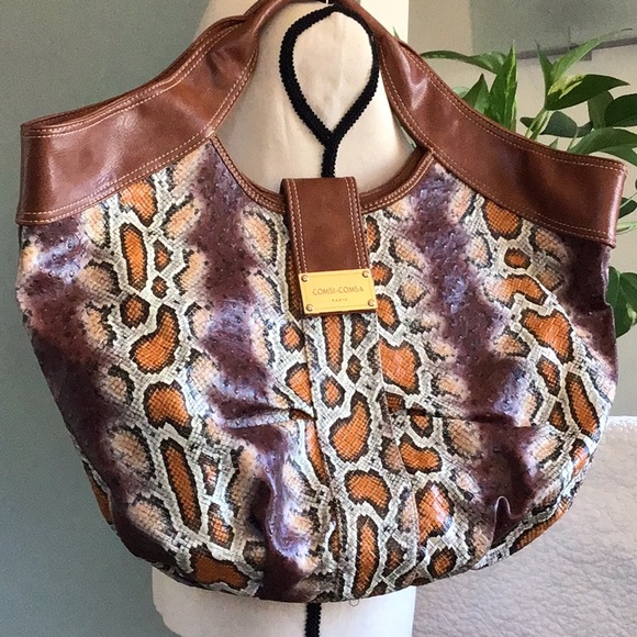 NWOT COMSI COMSA XL Reptile Snake Skin Shoulder Bag - Picture 2 of 15